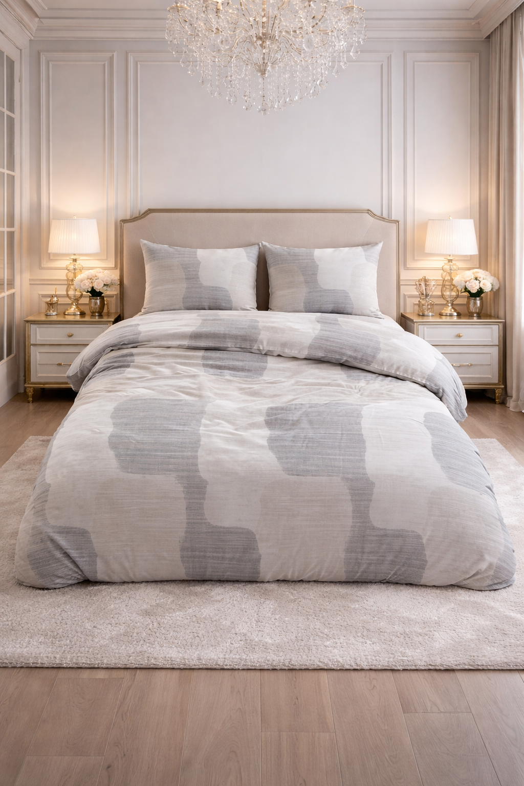 Lenjerie de pat Sleeptime, 1x husa pilota 140x200/220, 1x fete de perna 60x70, Bumbac 100%, Hipoalergenica, model Dune Gray, culoare Gri