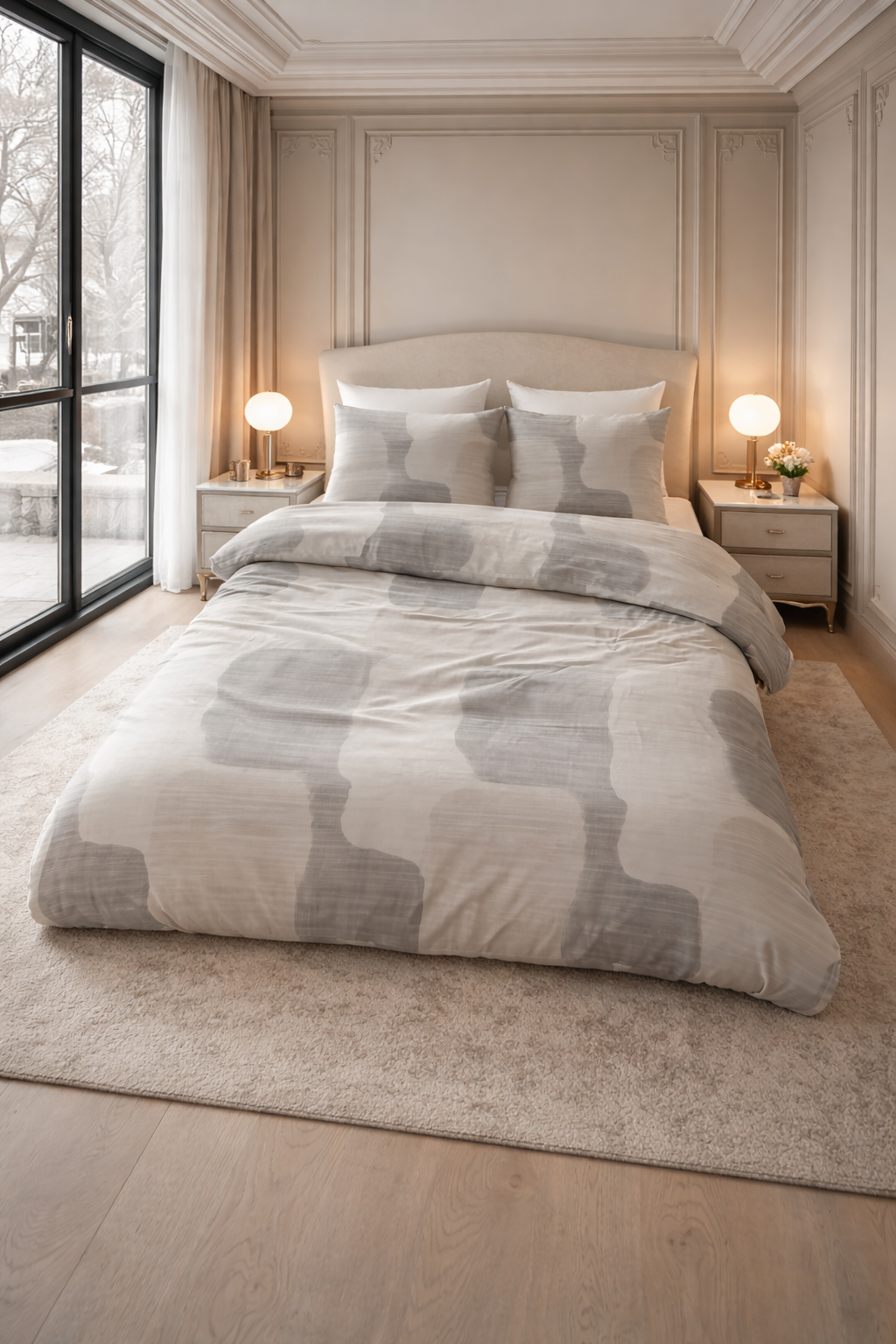 Lenjerie de pat Sleeptime, 1x husa pilota 140x200/220, 1x fete de perna 60x70, Bumbac 100%, Hipoalergenica, model Dune Gray, culoare Gri