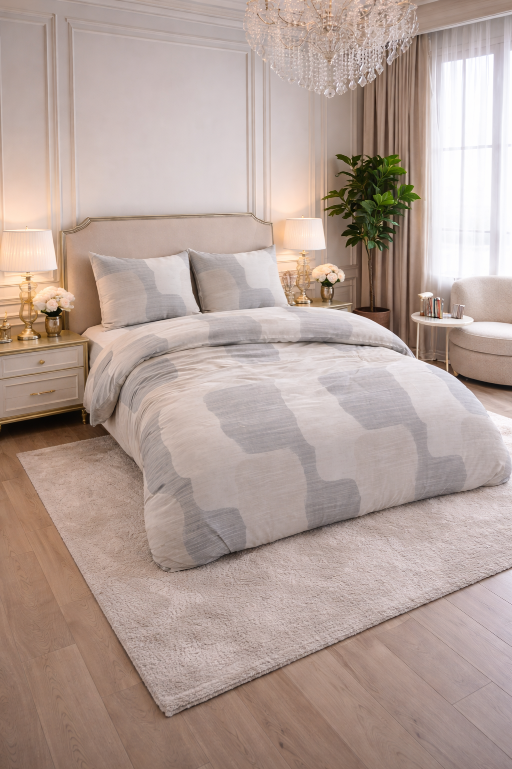 Lenjerie de pat Sleeptime, 1x husa pilota 140x200/220, 1x fete de perna 60x70, Bumbac 100%, Hipoalergenica, model Dune Gray, culoare Gri