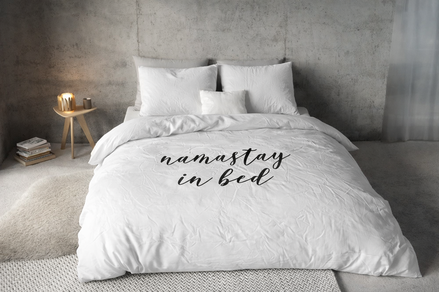 Lenjerie de pat Sleeptime, 1x husa pilota 140x200/220, 1x fete de perna 60x70, Microfibra 100%, Hipoalergenica, model Essentials Namastay Alba, culoare Alb