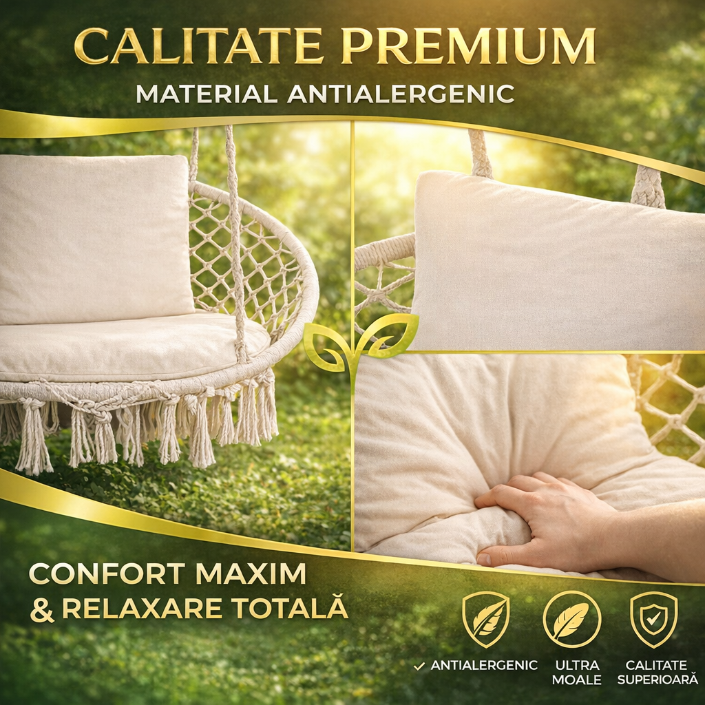 Perna leagan dublu cuib, poliester bumbac, 3 piese, 110x62+49x49 cm, crem impermeabila