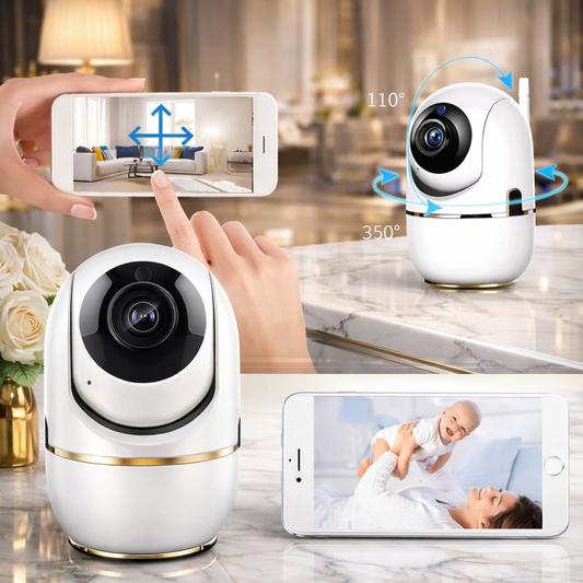 Baby monitor Wifi 2 in 1 Multi View Nighit Vision, Aplicatie Telefon, HD Rotativa 355°, Monitorizare Video / Audio Bebelusi, Vedere Nocturna Color, Senzor si Alarma Miscare, Sunet Bidirectional