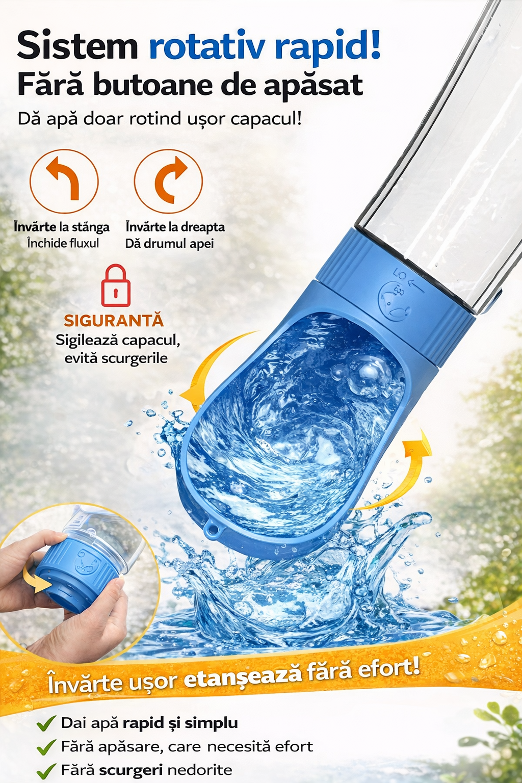 Sticla portabila 2 in 1 pentru apa si hrana, accesorii animale