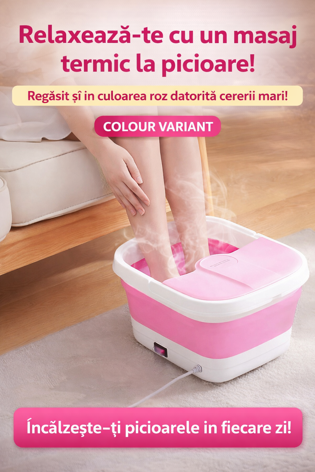 Cada de Masaj pentru picioare, cu Incalzire, 15L, Bule si Role, Pliabil, 27x22cm, 2 Zone masaj, culoare Gri