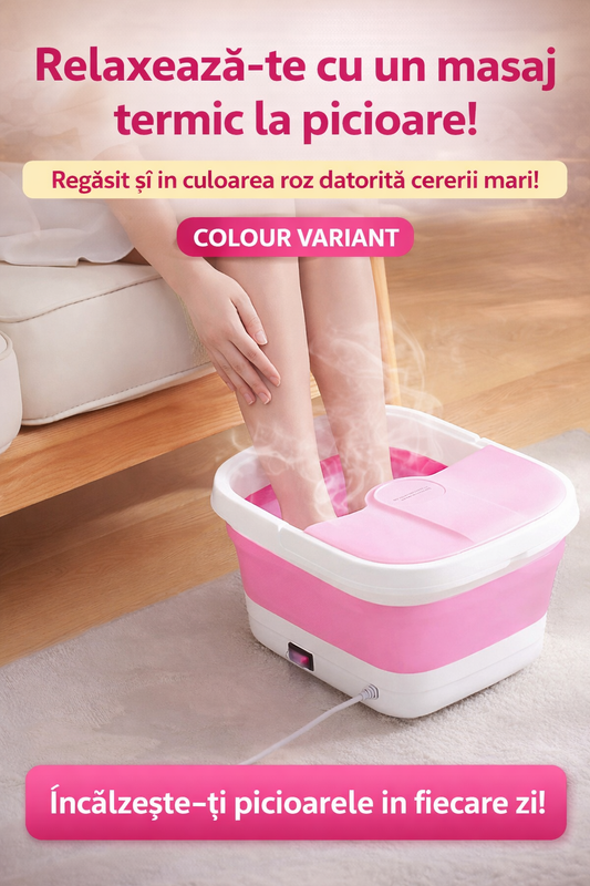 Cada de Masaj pentru picioare, cu Incalzire, 15L, Bule si Role, Pliabil, 27x22cm, 2 Zone masaj, culoare Gri