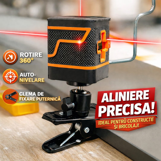 Nivela laser, NewTech, 360° grade cu 2 linii in cruce, 25m, IP54, precizie ± 0.5 mm/m, ± 3° domeniu de autonivelare, lungime unda laser 510 – 530nm, 15x14x10 cm, Negru/Galben