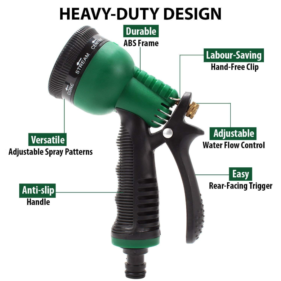 GARDEN HOSE set furtun gradina 15m 1/2 3 straturi pistol 7 moduri 3 fitinguri verde UltraStrong