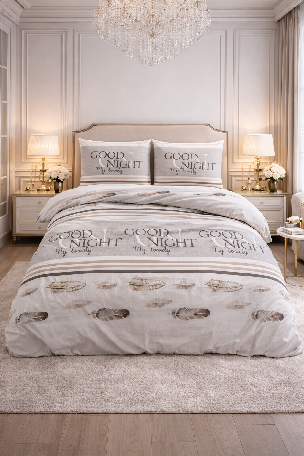 Lenjerie de pat Sleeptime, 1x husa pilota 200x200/220, 2x fete de perna 60x70, Bumbac si Poliester, Hipoalergenica, 150 GSM, model Good Night White, culoare Alb