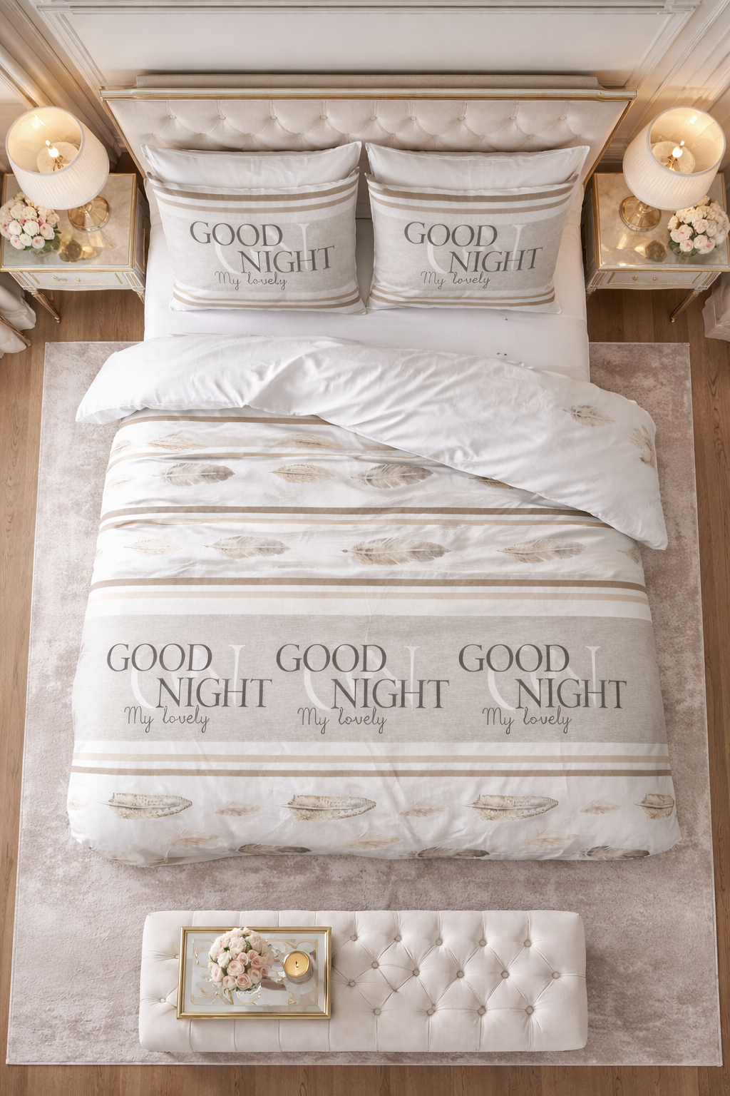 Lenjerie de pat Sleeptime, 1x husa pilota 200x200/220, 2x fete de perna 60x70, Bumbac si Poliester, Hipoalergenica, 150 GSM, model Good Night White, culoare Alb