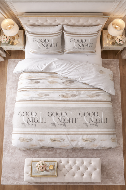Lenjerie de pat Sleeptime, 1x husa pilota 200x200/220, 2x fete de perna 60x70, Bumbac si Poliester, Hipoalergenica, 150 GSM, model Good Night White, culoare Alb