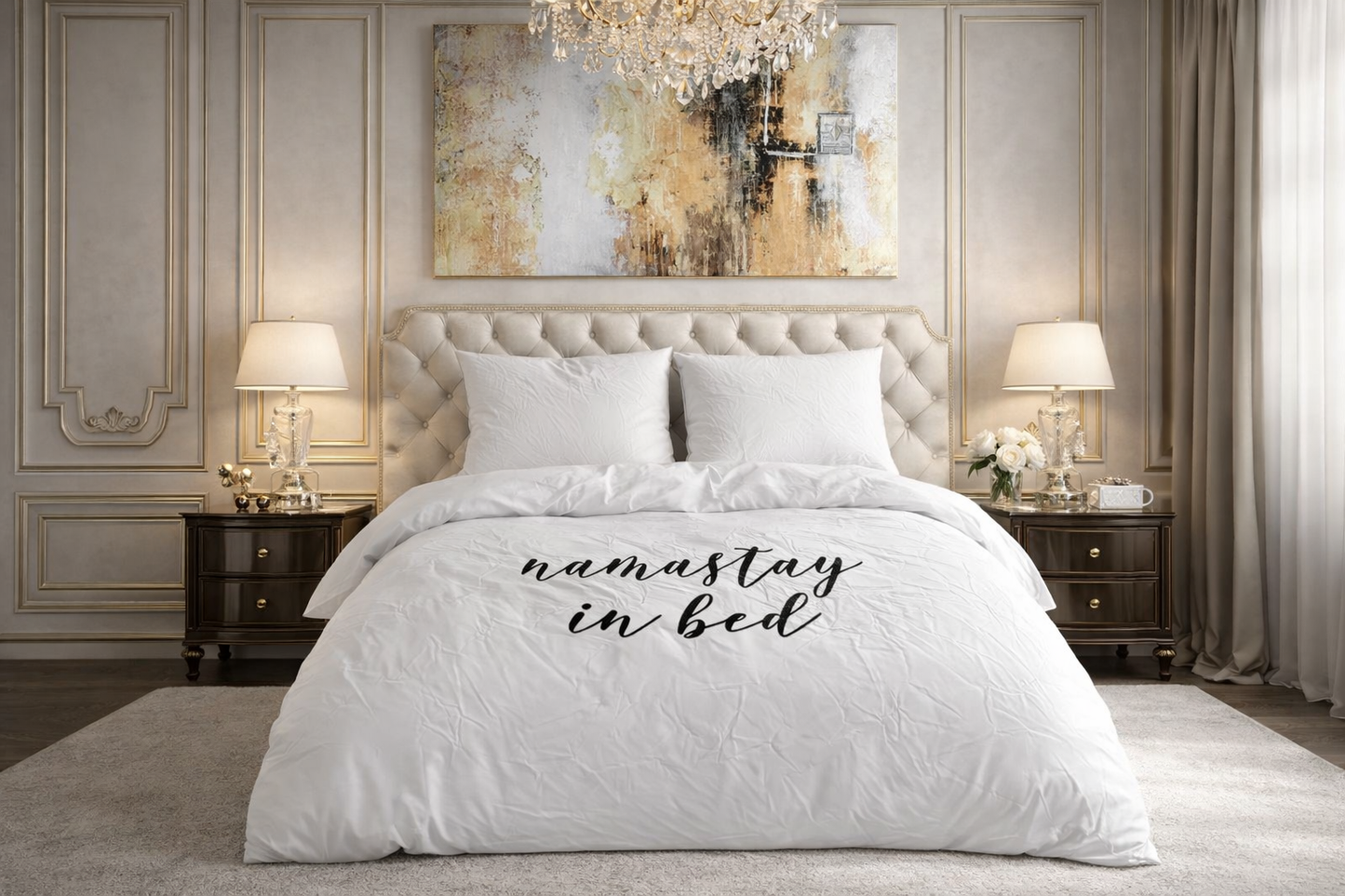 Lenjerie de pat Sleeptime, 1x husa pilota 140x200/220, 1x fete de perna 60x70, Microfibra 100%, Hipoalergenica, model Essentials Namastay Alba, culoare Alb