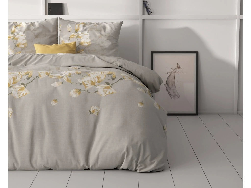 Lenjerie de pat, Sleeptime Summer Flower Sand, Microfibra 100%, 140x220 cm, 1 Fata Perna 60x70 cm, Anti Alergic