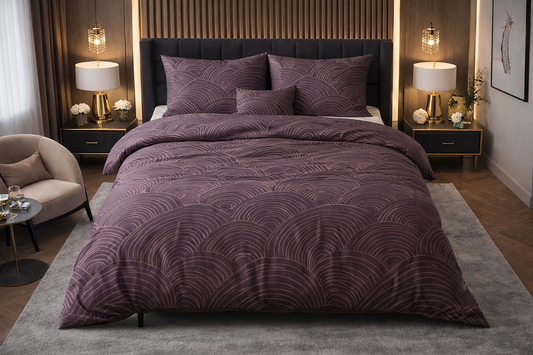 Lenjerie de pat Premium Sleeptime, 1x husa pilota 200x200/220, 2x fete de perna 60x70, Bumbac 100%, Hipoalergenica, 128T, model Pure Dreamscape Purple, imprimeu Print Digital, culoare Mov