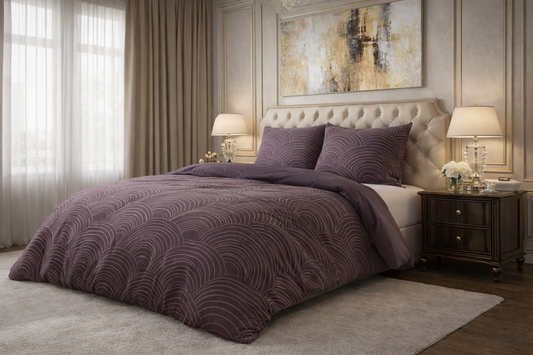 Lenjerie de pat Premium Sleeptime, 1x husa pilota 200x200/220, 2x fete de perna 60x70, Bumbac 100%, Hipoalergenica, 128T, model Pure Dreamscape Purple, imprimeu Print Digital, culoare Mov