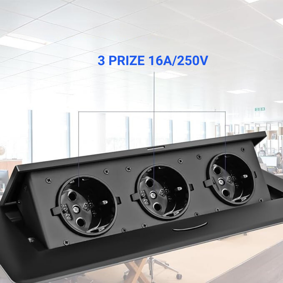 Priza Incorporabila in mobilier, ATOMKIT, 3 Prize Schuko, Conductori de cupru, Material de Aluminiu, Calitate Superioara, Cablu Alimentare 1.8 m, 26.6 cm, 11.8 cm, Negru