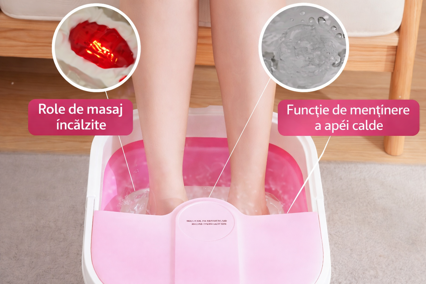 Cada de Masaj pentru picioare, cu Incalzire, 15L, Bule si Role, Pliabil, 27x22cm, 2 Zone masaj, culoare Gri