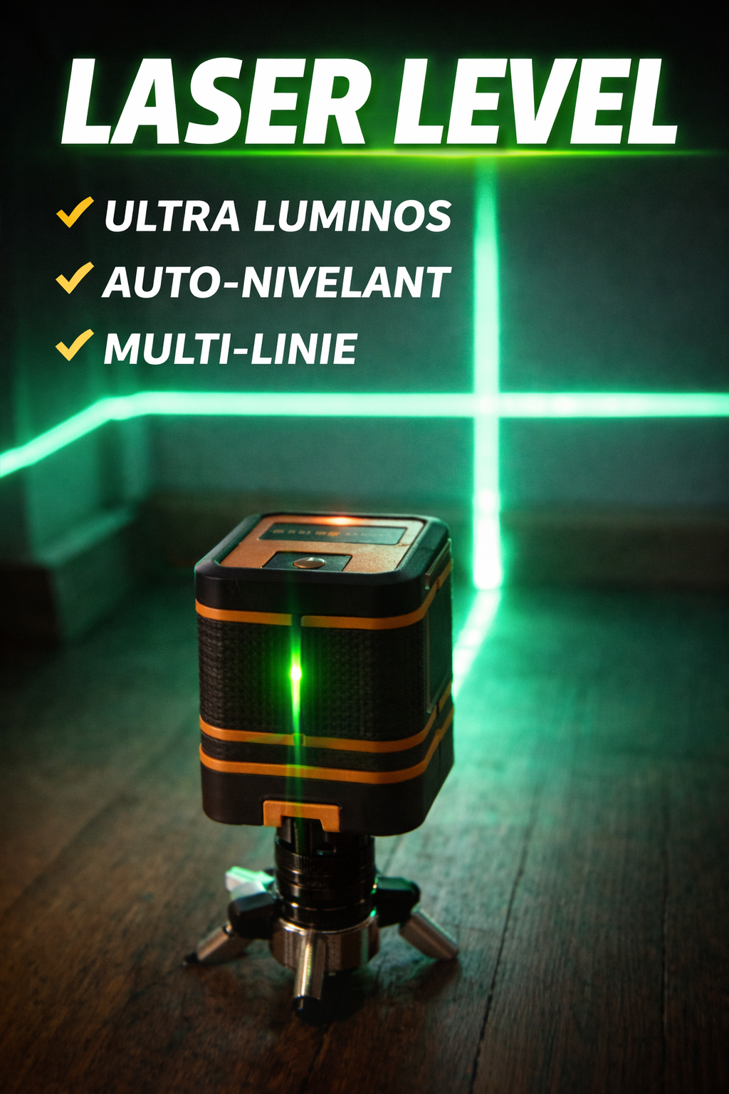 Nivela laser, NewTech, 360° grade cu 2 linii in cruce, 25m, IP54, precizie ± 0.5 mm/m, ± 3° domeniu de autonivelare, lungime unda laser 510 – 530nm, 15x14x10 cm, Negru/Galben