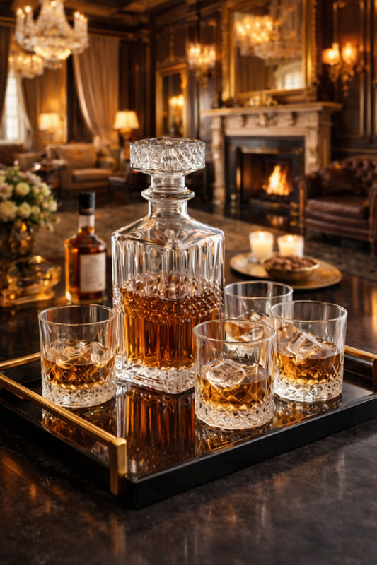 Set pahare si decantor pentru Whisky COOK CONCEPT, 4 pahare 200 ml, decantor 940 ml, sticla transparenta, stil modern