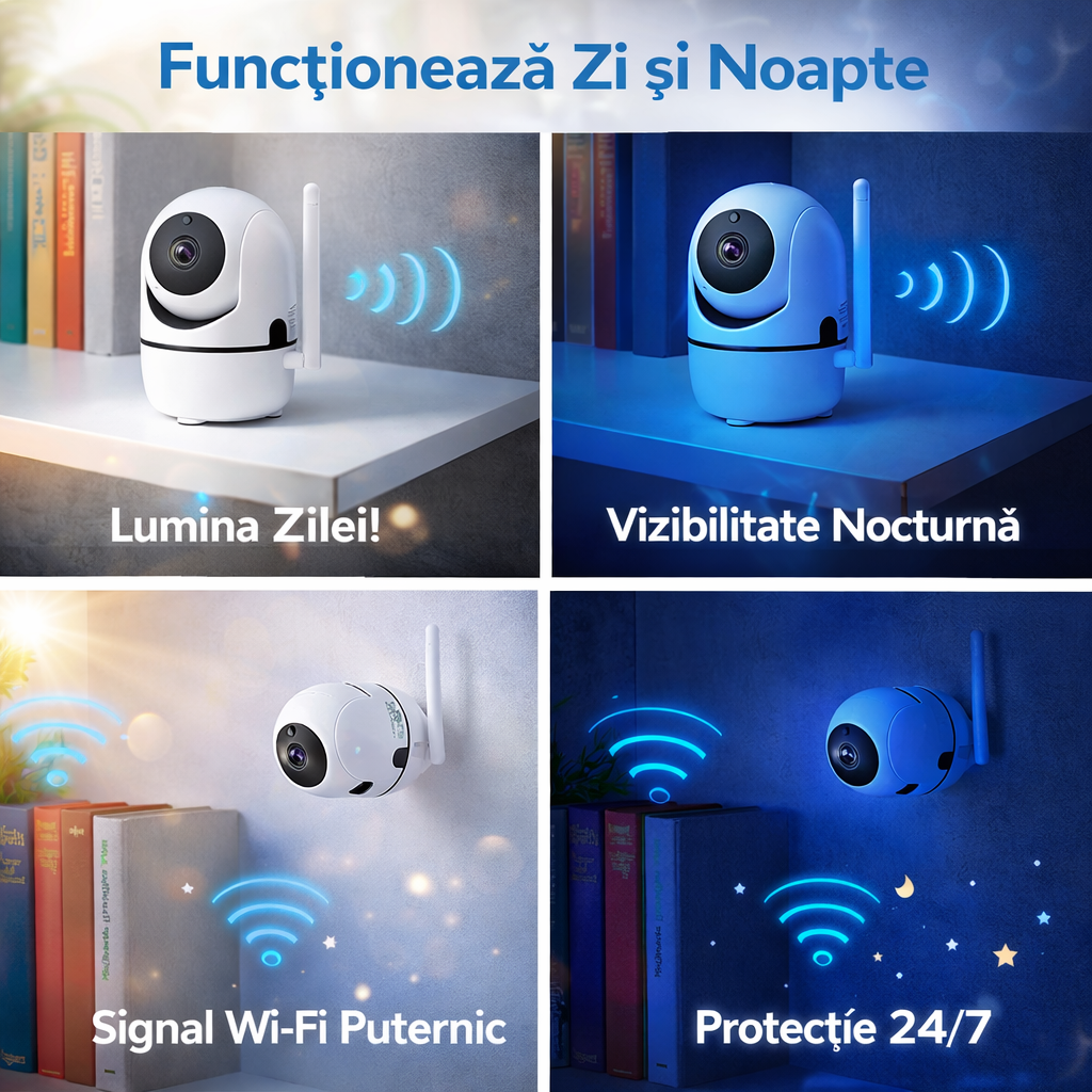 Baby monitor Wifi 2 in 1 Multi View Nighit Vision, Aplicatie Telefon, HD Rotativa 355°, Monitorizare Video / Audio Bebelusi, Vedere Nocturna Color, Senzor si Alarma Miscare, Sunet Bidirectional