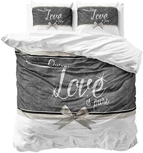 Set Lenjerie de pat, Sleeptime Essentials Pure Love White 200x200/220, 2 fete perna, 100% Microfibra, antialergic