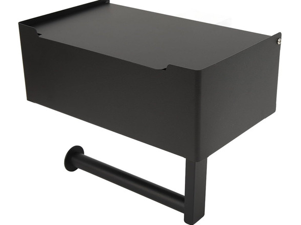 Suport Hartie Igienica NewTech 3 in 1, cu Raft si Cutie Servetele Umede, Inox, Autoadeziv, Negru