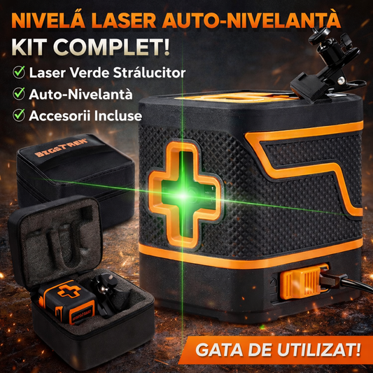 Nivela laser, IP54, 360° grade cu 2 linii in cruce, 25m, precizie ± 0.5 mm/m, ± 3° domeniu de autonivelare, 15x14x10 cm, Negru/Galben