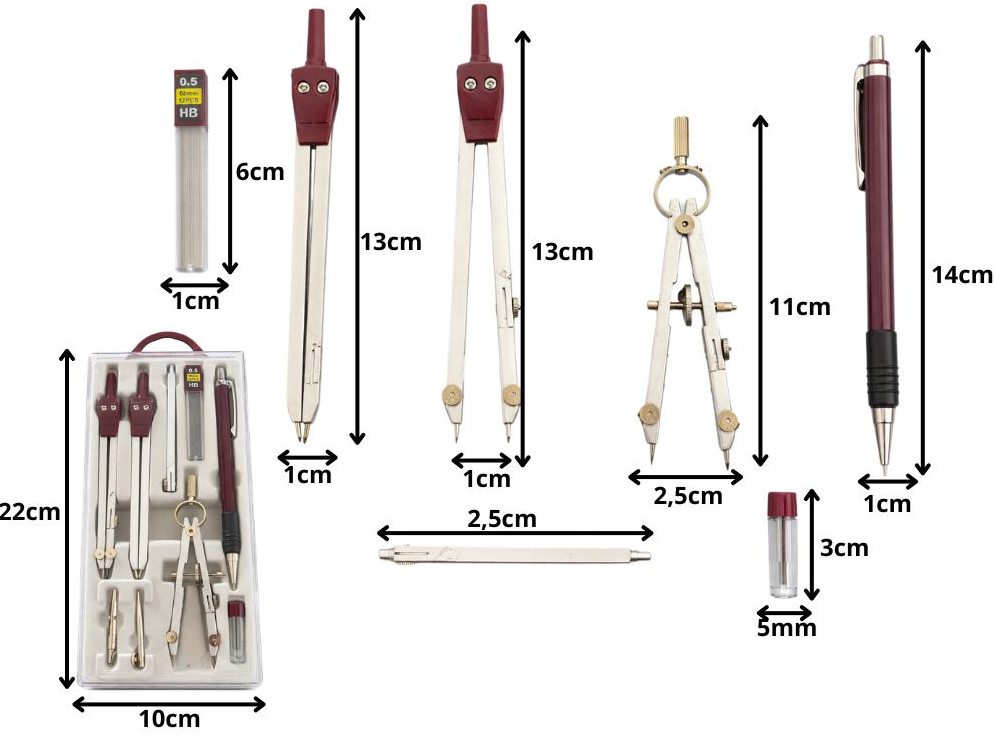 Set Geometrie 9 Piese cu Compas, Creion Mecanic si Cutie, pentru Scoala, Mov
