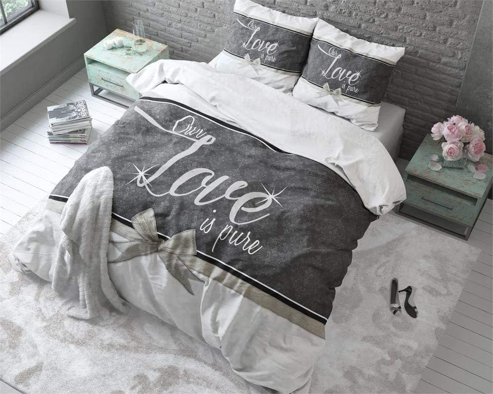 Set Lenjerie de pat, Sleeptime Essentials Pure Love White 200x200/220, 2 fete perna, 100% Microfibra, antialergic