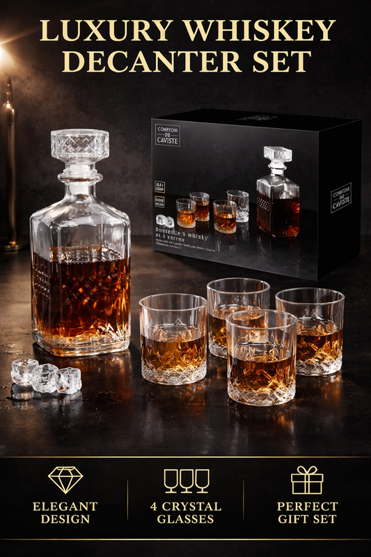Set sticla Whisky cu decantor 940 ml si 4 pahare 200 ml, stil modern