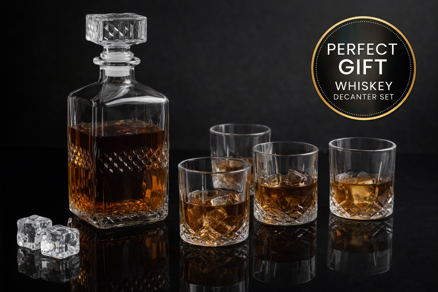 Set sticla Whisky cu decantor 940 ml si 4 pahare 200 ml, stil modern