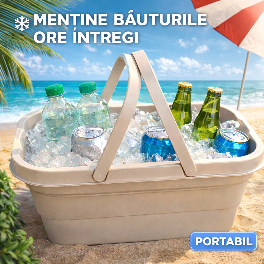 Cos picnic pliabil 3 in 1, 2 persoane, masa cu capac, impermeabil, recipient 15L 47x30x14 cm