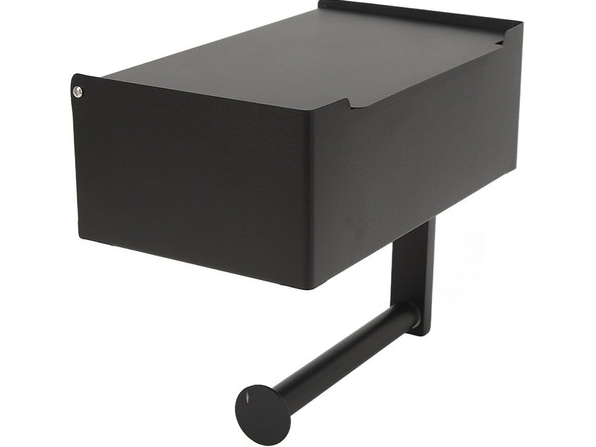 Suport Hartie Igienica NewTech 3 in 1, cu Raft si Cutie Servetele Umede, Inox, Autoadeziv, Negru