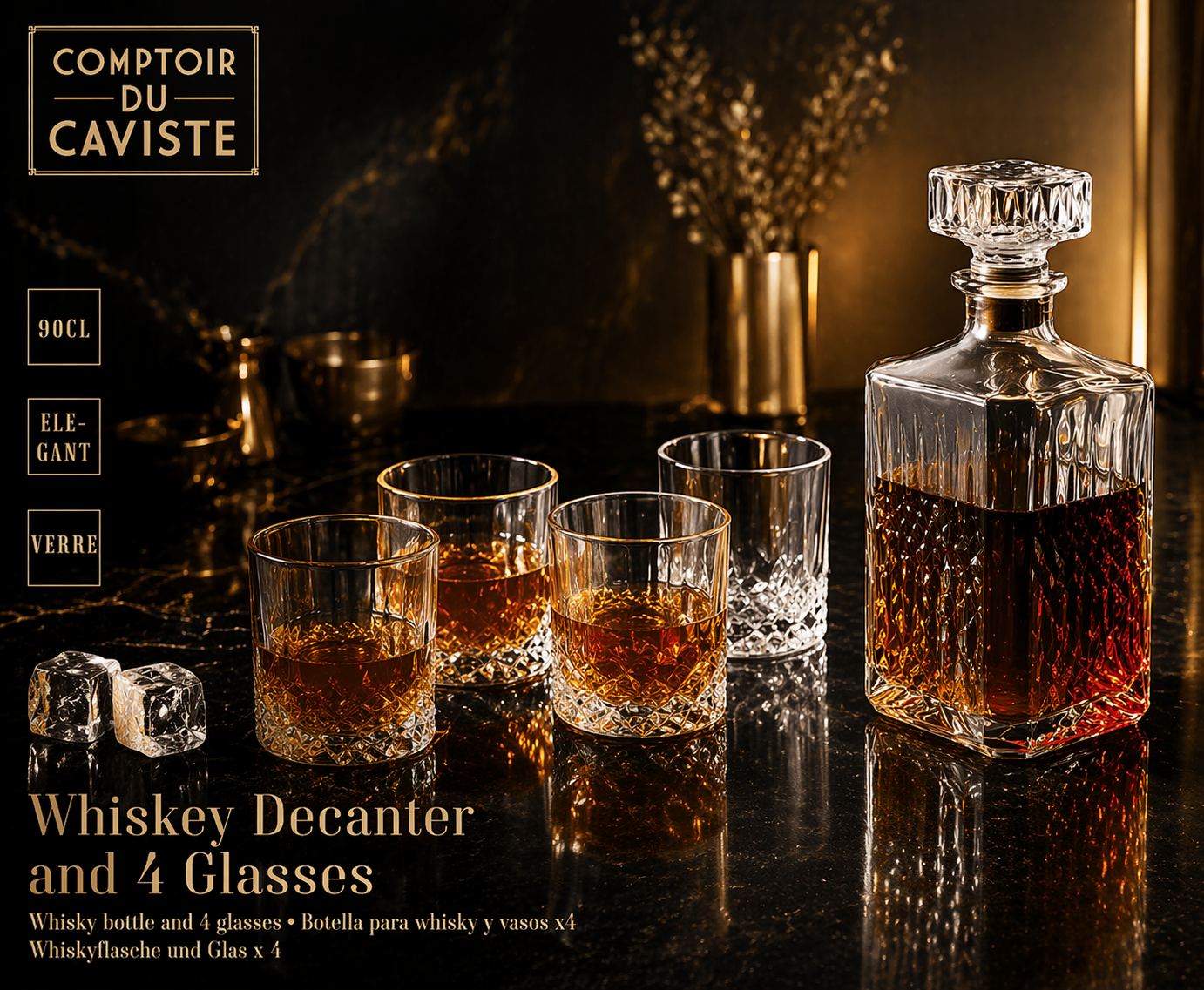 Set pahare si decantor whisky COOK CONCEPT, 4x200 ml + 940 ml, sticla eleganta moderna