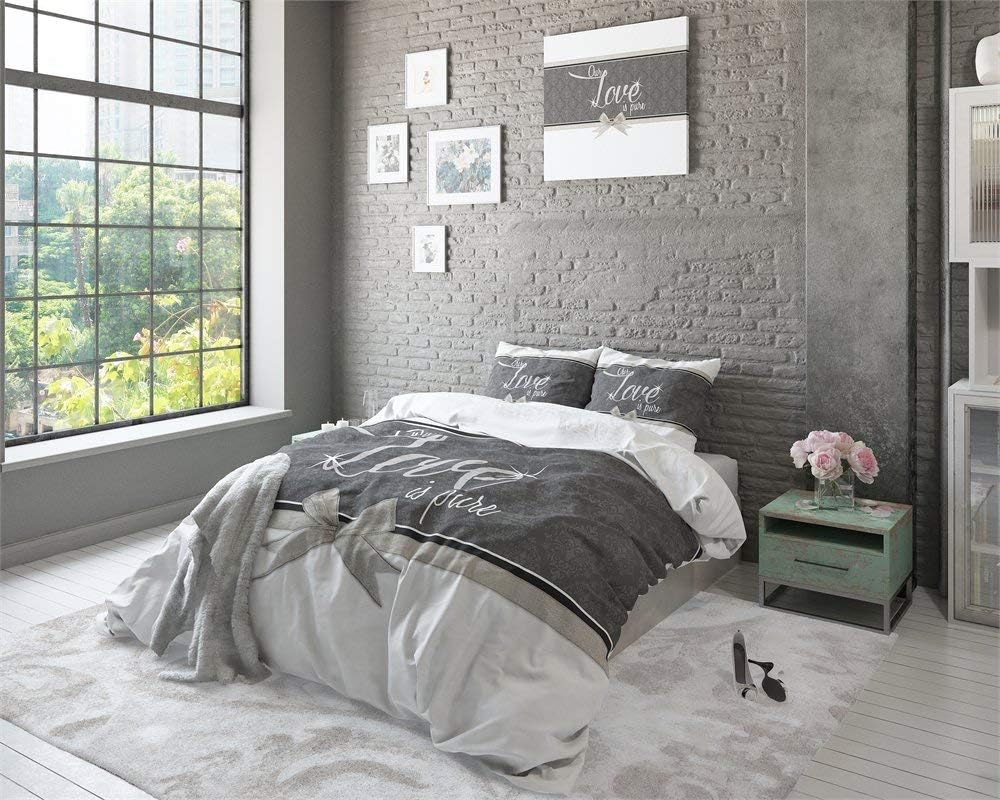 Set Lenjerie de pat, Sleeptime Essentials Pure Love White 200x200/220, 2 fete perna, 100% Microfibra, antialergic