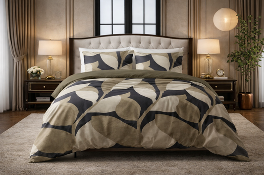 Lenjerie de pat Premium Sleeptime, 1x husa pilota 200x200/220, 2x fete de perna 60x70, Bumbac 100%, Hipoalergenica, 128T, model Pure Graphic Garden Anthracite, imprimeu Print Digital, culoare Maro