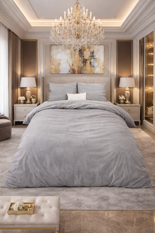 Lenjerie de pat Premium Dreamhouse, 1x husa pilota 200x200/220, 2x fete de perna 60x70, Bumbac Flannel 100%, Hipoalergenica, 160 GSM, model Flannel Mendez Gray, culoare Gri