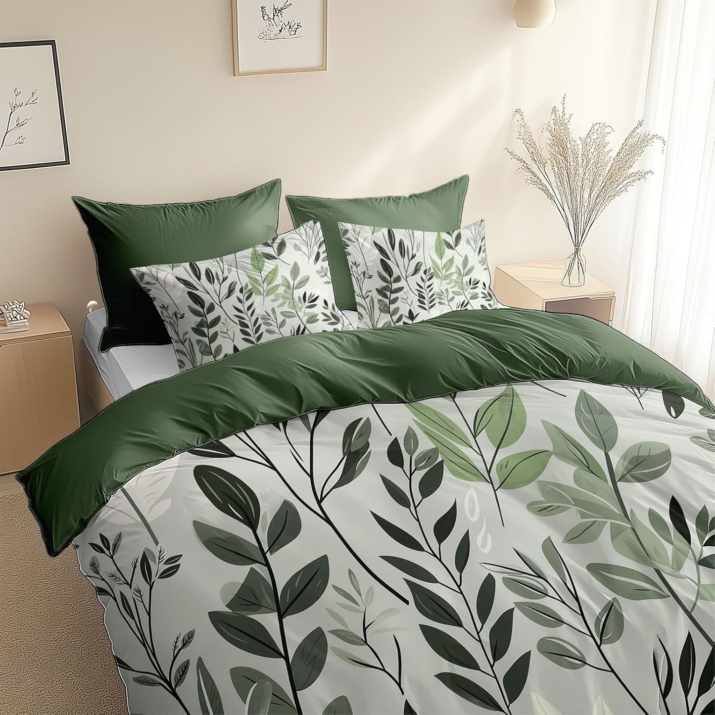 Set Lenjerie de pat, Sleeptime Pure, Urban Greenhouse Green 140x200/220, 100% bumbac, 1 fata perna, T128, antialergic
