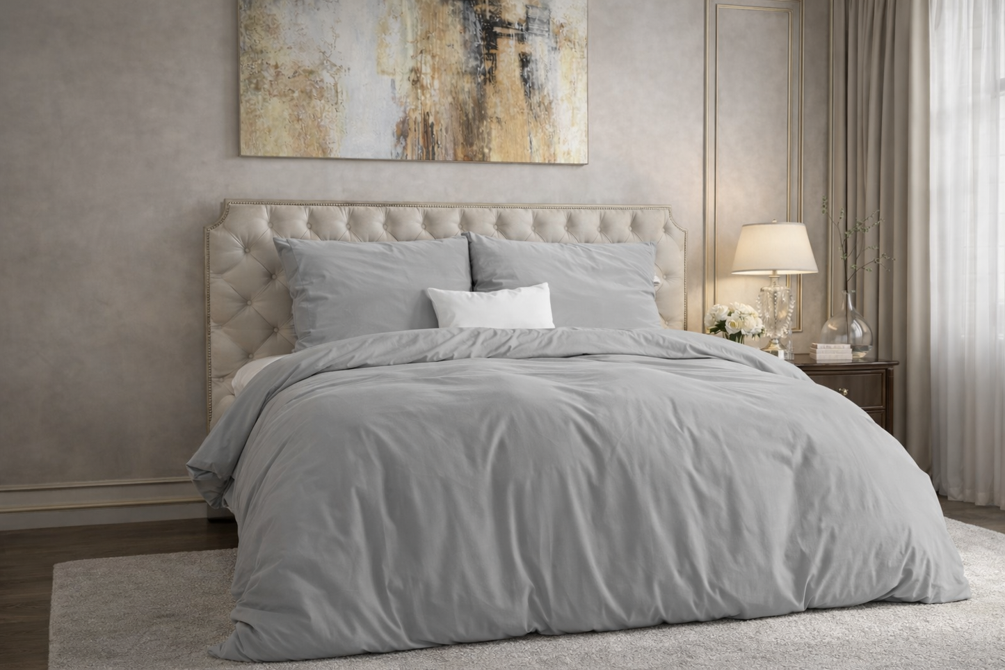 Lenjerie de pat Premium Dreamhouse, 1x husa pilota 200x200/220, 2x fete de perna 60x70, Bumbac Flannel 100%, Hipoalergenica, 160 GSM, model Flannel Mendez Gray, culoare Gri