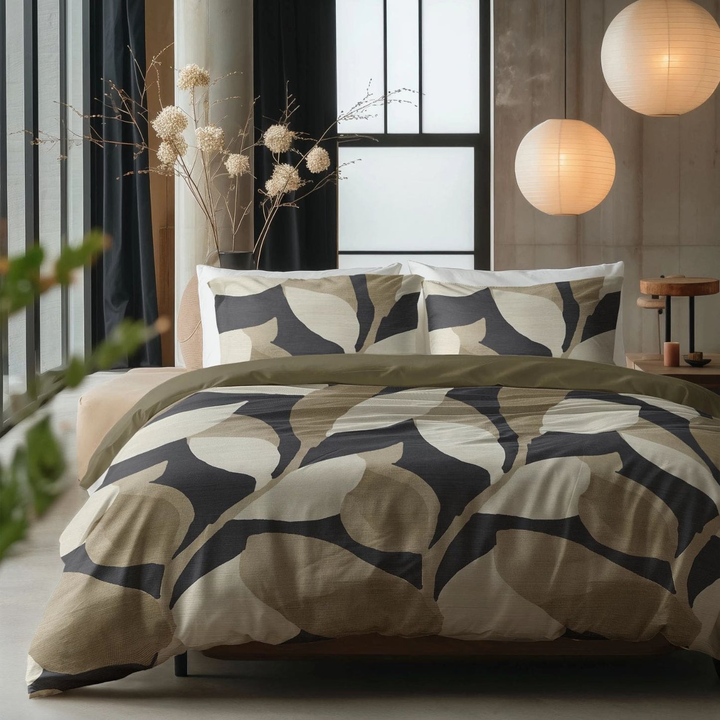 Lenjerie de pat, Sleeptime Pure, Graphic Garden Anthracite 140x200/220, 100% bumbac, 1 fata perna, T128, antialergic