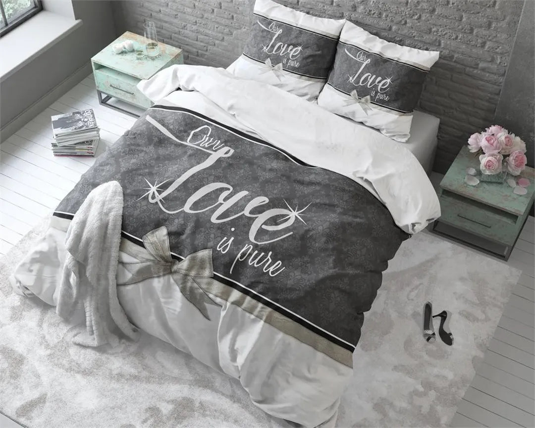 Lenjerie de pat, Sleeptime Pure Love White, Microfibra 100%, 140x200/220 cm, 1 Fata Perna 60x70 cm, Anti Alergic