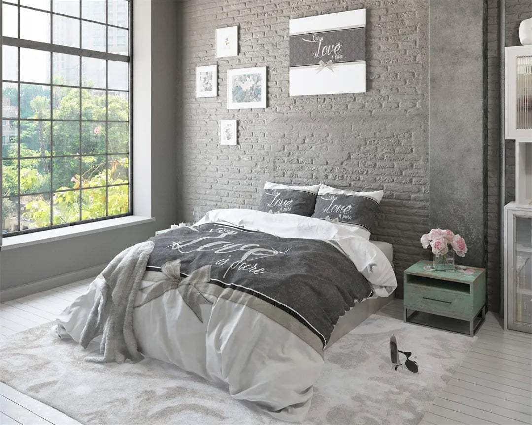 Lenjerie de pat, Sleeptime Pure Love White, Microfibra 100%, 140x200/220 cm, 1 Fata Perna 60x70 cm, Anti Alergic