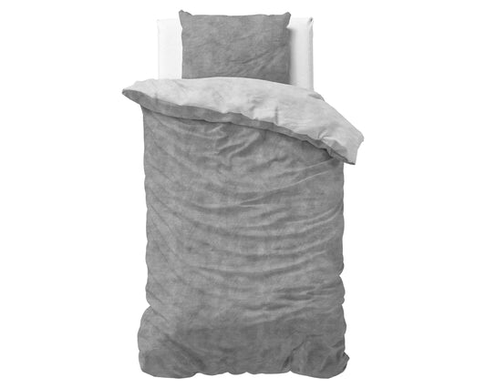 Lenjerie de pat, Sleeptime Washed Bumbac Gray 140 x 220 cm, Flannel 80% Bumbac + 20% Poliester, 1 Fata de Perna, 150 GSM