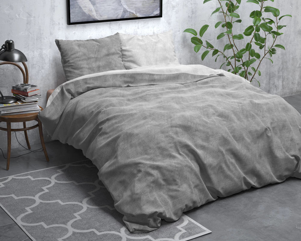 Lenjerie de pat, Sleeptime Washed Bumbac Gray 140 x 220 cm, Flannel 80% Bumbac + 20% Poliester, 1 Fata de Perna, 150 GSM