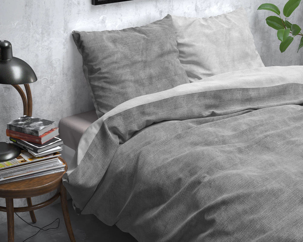 Lenjerie de pat, Sleeptime Washed Bumbac Gray 140 x 220 cm, Flannel 80% Bumbac + 20% Poliester, 1 Fata de Perna, 150 GSM