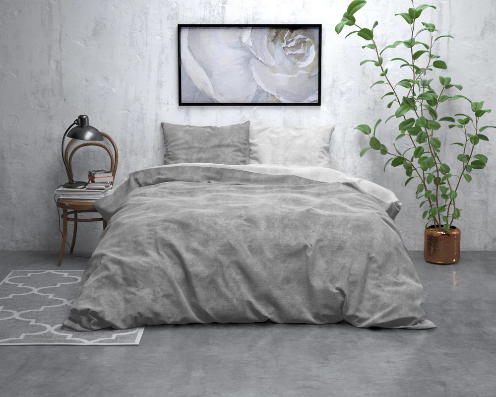 Lenjerie de pat, Sleeptime Washed Bumbac Gray 140 x 220 cm, Flannel 80% Bumbac + 20% Poliester, 1 Fata de Perna, 150 GSM