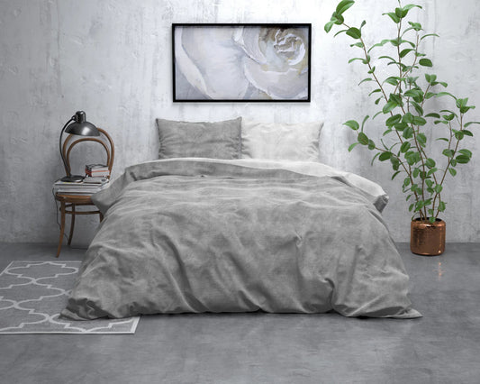 Lenjerie de pat, Sleeptime Washed Bumbac Gray 140 x 220 cm, Flannel 80% Bumbac + 20% Poliester, 1 Fata de Perna, 150 GSM