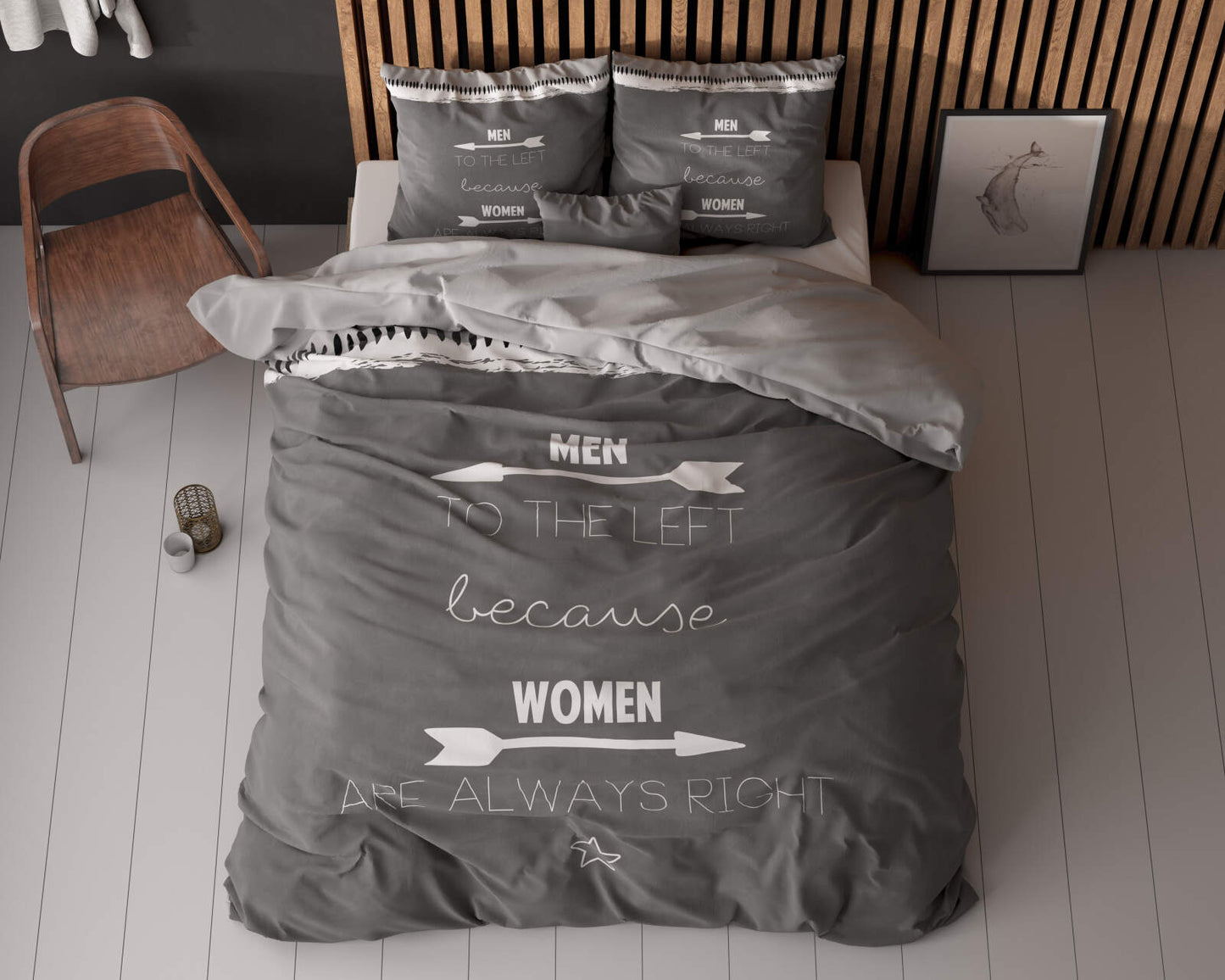 Lenjerie de pat, Sleeptime Women Always Right Antracite 140 x 200/220 cm, 100% Bumbac, 1 Fata de Perna, Anti-alergic