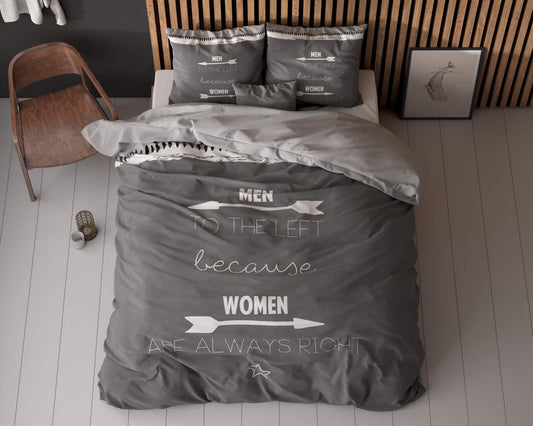 Lenjerie de pat, Sleeptime Women Always Right Antracite 140 x 200/220 cm, 100% Bumbac, 1 Fata de Perna, Anti-alergic
