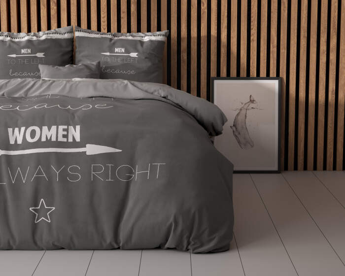 Lenjerie de pat, Sleeptime Women Always Right Antracite 140 x 200/220 cm, 100% Bumbac, 1 Fata de Perna, Anti-alergic
