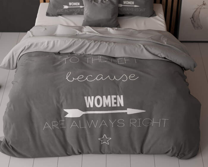 Lenjerie de pat, Sleeptime Women Always Right Antracite 140 x 200/220 cm, 100% Bumbac, 1 Fata de Perna, Anti-alergic